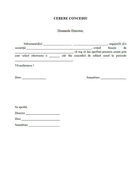 model cerere concediu