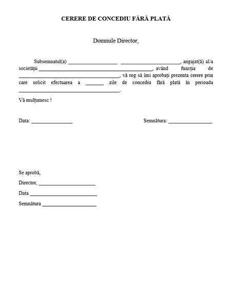 model cerere concediu fara plata