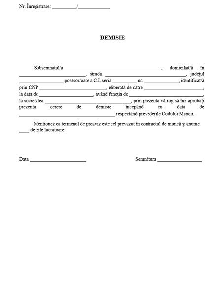 model cerere demisie