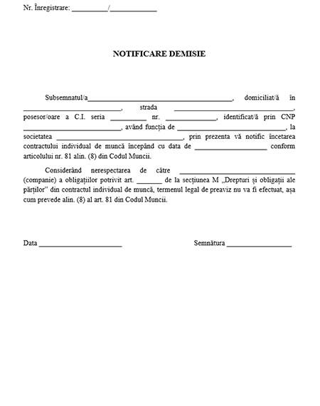 model cerere demisie fara preaviz